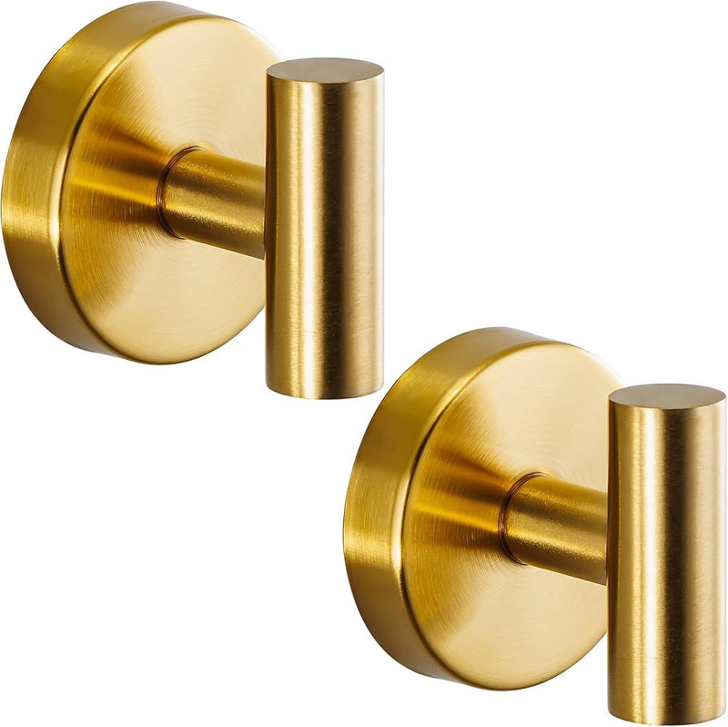 Fenas Suction Cup Hooks for Shower - Bathroom Reusable Hooks for Towels, Robes & Loofah - No-Drill Mounting on Kitchen,Walls,Metal,Glass,Mirrors,Tile & Smooth Non-Porous Surfaces (2, Brushed Gold) - Image 1
